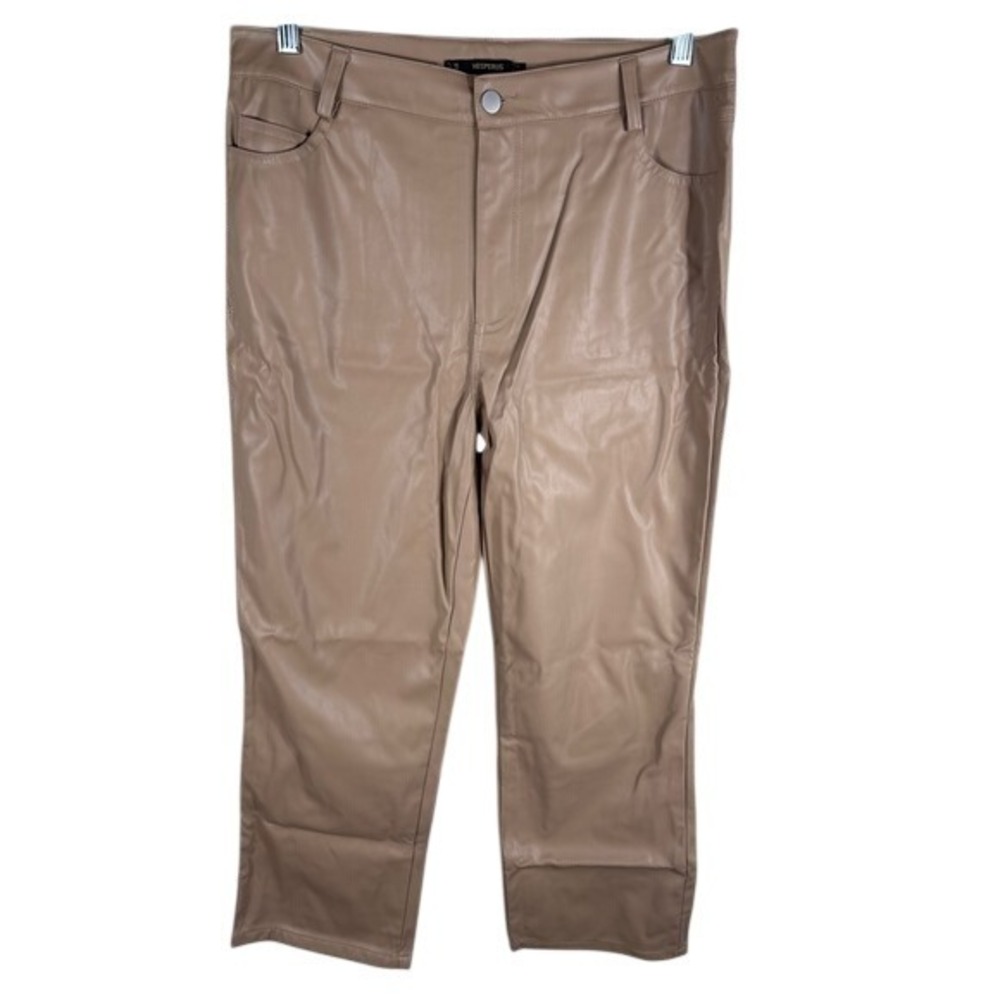 Hesperus Faux Leather Pants Womens‎ 11 Tan Beige High Rise Straight Leg HP4707